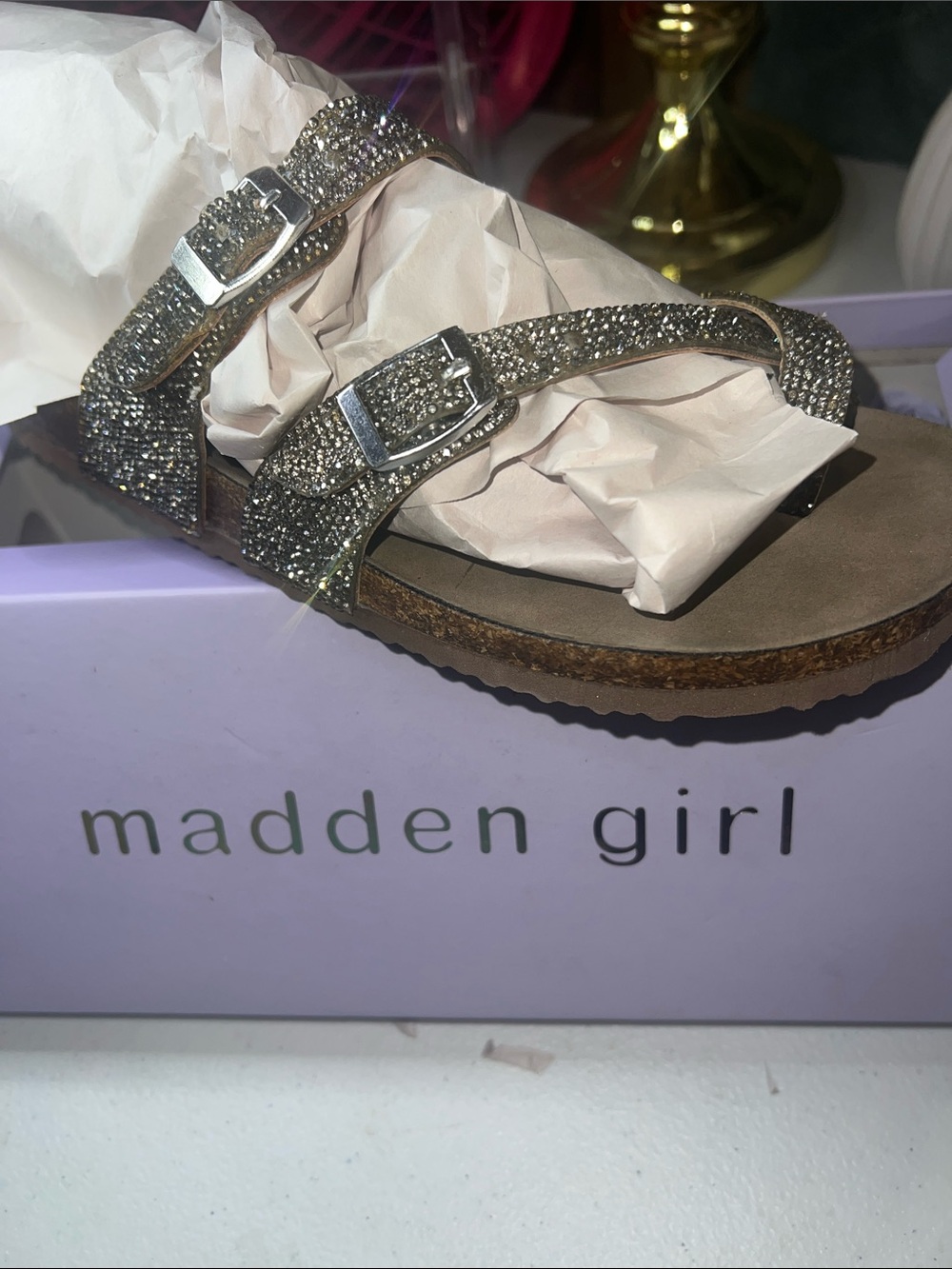 Madden Girl double-strap rhinestone-embellished slide sandals(Brycee)